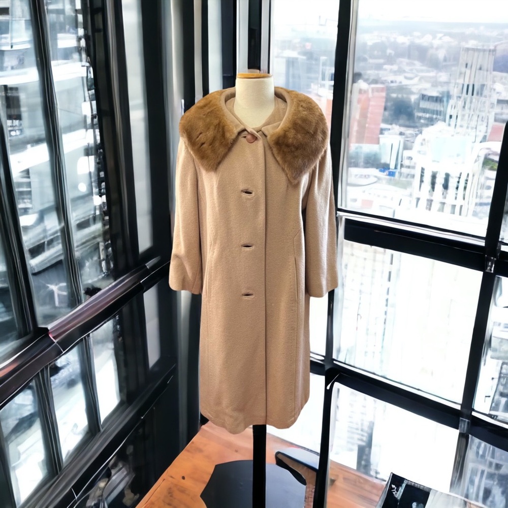 Vintage Bernhard Altmann Adorme Womens Wool Coat Jacket Sz M Mink Fox Collar